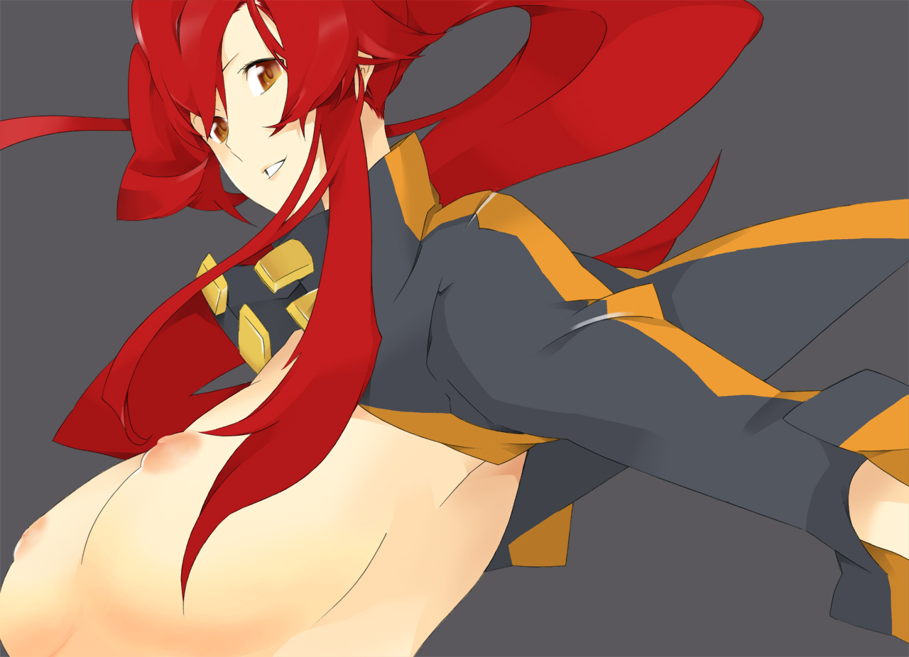nanao (mahaya), yoko littner, tengen toppa gurren lagann, bad id, bad pixiv id, 00s, breasts, brown eyes, huge breasts, long hair, ponytail, red hair, solo