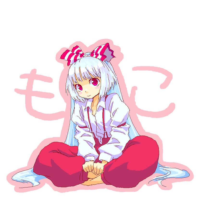 roku, roku (warrock), fujiwara no mokou, touhou, 1girl, barefoot, female focus, oekaki, solo
