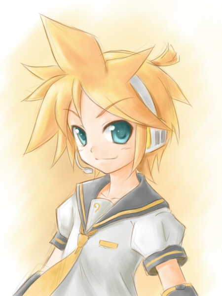 satogo, kagamine len, vocaloid, bad id, bad pixiv id, 1boy, aqua eyes, blonde hair, headset, male focus, short hair, solo