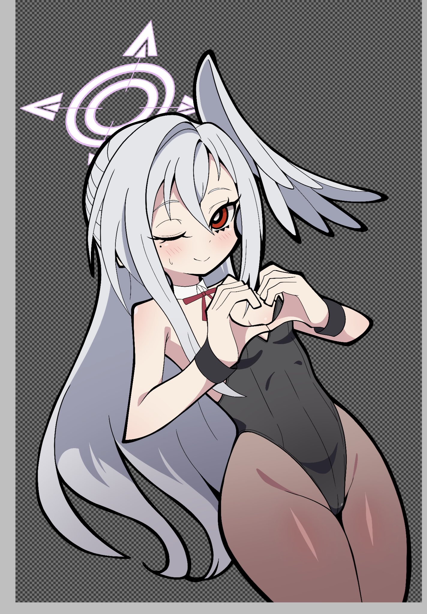 rrogtion, suzumi (blue archive), highres, art program in frame, fake transparency, halo, playboy bunny, white hair