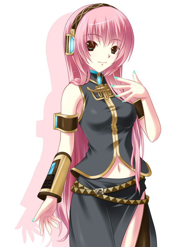 amino, amino kohaku, megurine luka, vocaloid, 1girl, female focus, green eyes, long hair, nail polish, pink hair, solo