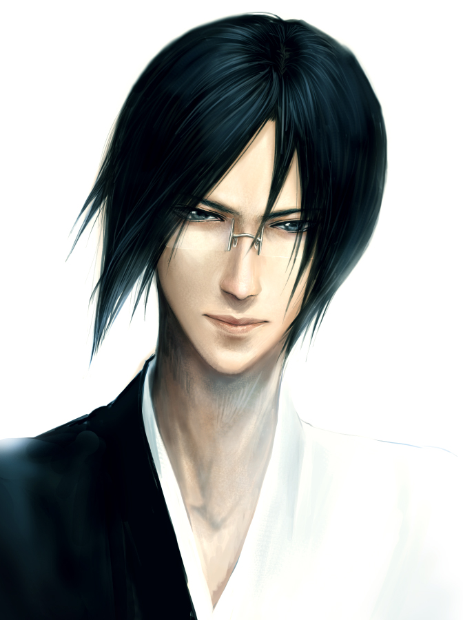 ato komori, ishida uryuu, bleach, 00s, 1boy, black hair, glasses, male focus, portrait, realistic, short hair, solo