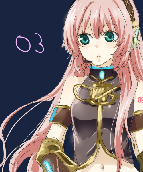machiko (beard), megurine luka, vocaloid, 1girl, female focus, green eyes, long hair, pink hair, solo