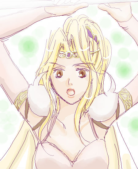 tae (artist), rosa farrell, final fantasy, final fantasy iv, 1990s (style), blonde hair, cape, long hair, oekaki, retro artstyle, solo, tiara