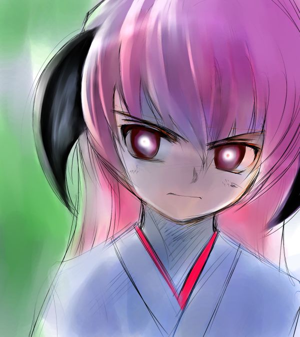 hanyuu, higurashi no naku koro ni, non-web source, 00s, angry, horns, long hair, portrait, purple eyes, purple hair, sketch, solo