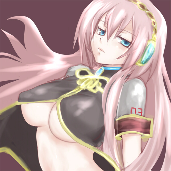 aobe, megurine luka, vocaloid, bad id, bad pixiv id, 1girl, blue eyes, breasts, female focus, headband, large breasts, long hair, pink hair, solo, underboob