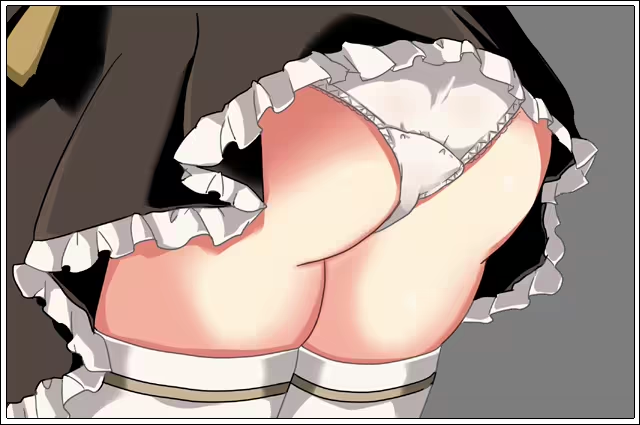 hikaru (sgst), game cg, variant set, 1girl, ariel (oukoku no shugo tenshi), ass, ass focus, black background, black skirt, close-up, frilled skirt, frills, from behind, leaning forward, lower body, oukoku no shugo tenshi, panties, petite, simple background, skirt, solo, standing, thighhighs, underwear, white panties, white thighhighs