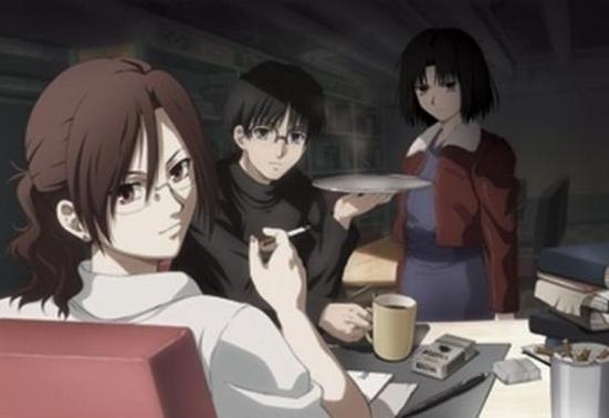kara no kyoukai, jpeg artifacts, 1boy, 2girls, multiple girls