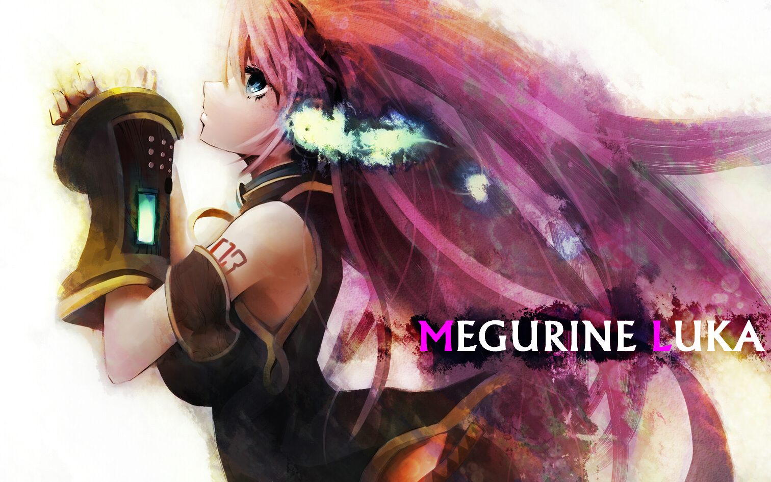 dain, megurine luka, vocaloid, bad id, bad pixiv id, blue eyes, long hair, pink hair, profile, solo