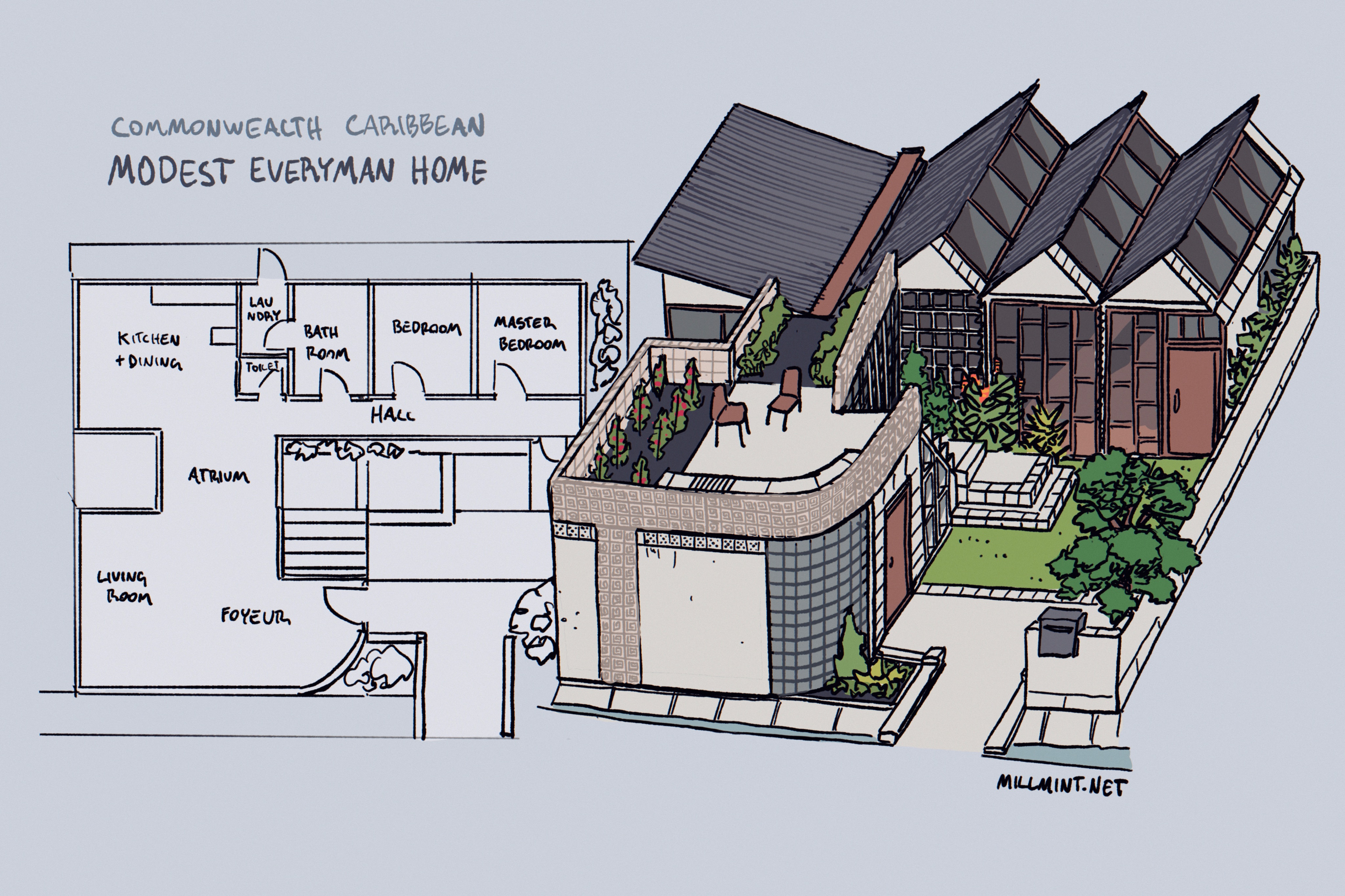 original, absurdres, highres, english text, grey background, house, layout plan, no humans, simple background, tree, vekllei, watermark, web address