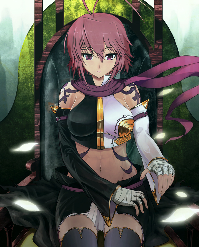 shinneko, ryofu (koihime musou), koihime musou, bad id, bad pixiv id, 00s, bandages, detached sleeves, midriff, navel, red eyes, red hair, solo, thighhighs, zettai ryouiki