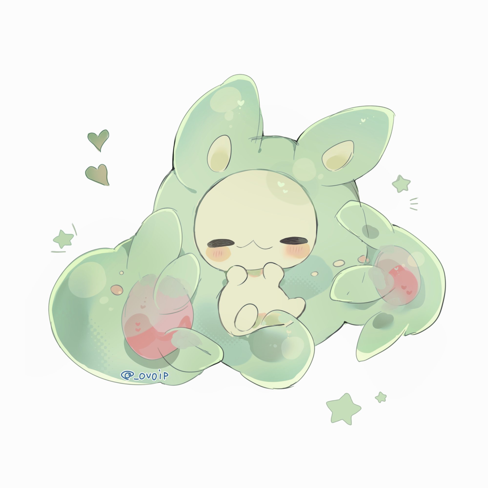 shirasuame shiromaru, reuniclus, nintendo, pokemon, highres, blush, closed eyes, closed mouth, full body, gen 5 pokemon, heart, no humans, pokemon (creature), pokemon focus, simple background, smile, solo, star (symbol), white background