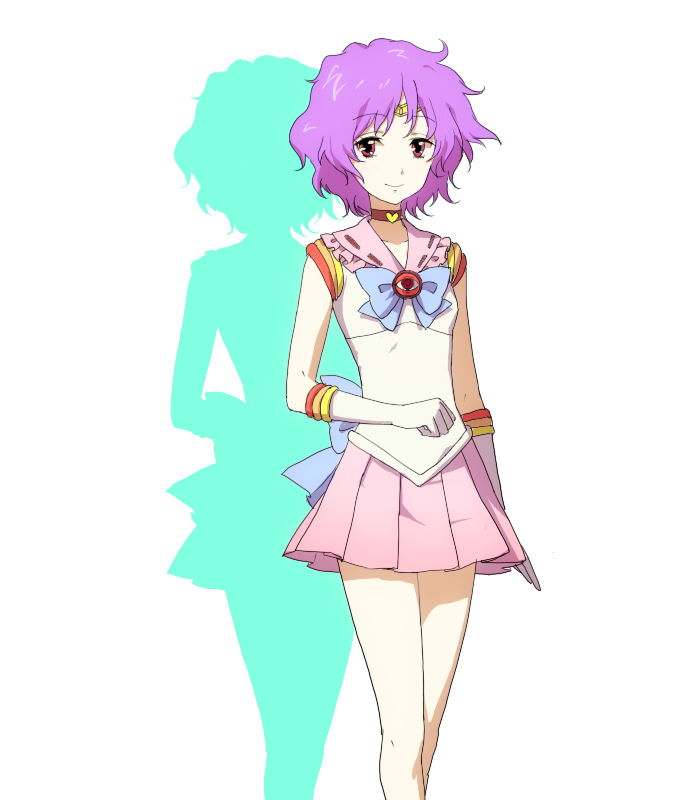 egawa satsuki, komeiji satori, bishoujo senshi sailor moon, touhou, 1girl, choker, cosplay, eyeball, female focus, gloves, heart, pleated skirt, purple hair, red eyes, sailor senshi, sailor senshi (cosplay), short hair, skirt, smile, solo, tiara, unofficial sailor senshi uniform, white gloves