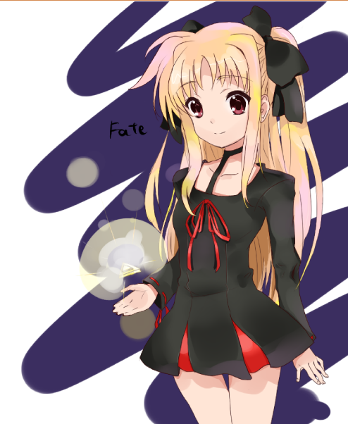 bardiche (nanoha), bardiche (standby form) (nanoha), fate testarossa, lyrical nanoha, mahou shoujo lyrical nanoha, 00s, dress, long hair, solo