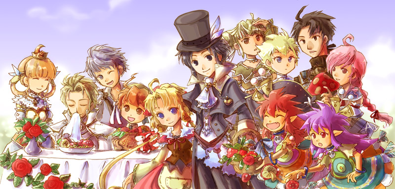 fuju, allegretto, beat, beat (trusty bell), claves, crescendo (trusty bell), falsetto, frederic chopin (trusty bell), jitterbug (trusty bell), march (trusty bell), polka (trusty bell), salsa, salsa (trusty bell), serenade (trusty bell), viola, trusty bell, bad id, bad pixiv id, 5boys, 6+girls, cone hair bun, hair bun, hat, multiple boys, multiple girls, mushroom