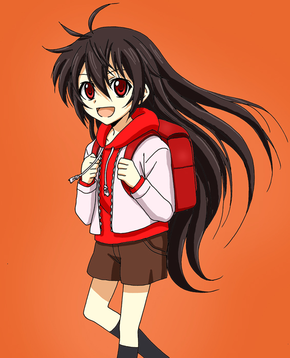 yanagi kawa, kuhouin murasaki, kure-nai, kurenai, bad id, bad pixiv id, 00s, 1girl, backpack, bag, black hair, female focus, long hair, randoseru, red eyes, solo