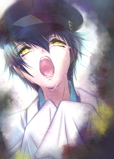 sakurasawa yukino, shadow (persona), shirogane naoto, atlus, persona, persona 4, hat, newsboy cap, open mouth, solo, tears, yellow eyes