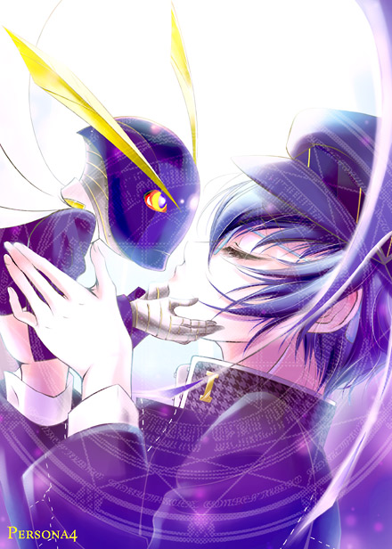 sakurasawa yukino, shirogane naoto, sukuna hikona, atlus, persona, persona 4, blue hair, closed eyes, glasses, hat, kiss, newsboy cap, short hair