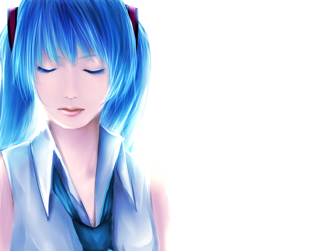 klemme, hatsune miku, vocaloid, bad id, bad pixiv id, blue hair, closed eyes, realistic, solo, twintails