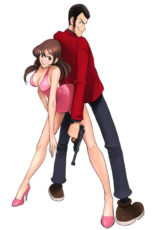 ryu (ryu's form site), arsene lupin iii, mine fujiko, lupin iii, tms entertainment, walther, breasts, brown hair, cleavage, dress, gun, handgun, high heels, shoes, sideburns, walther p38, weapon