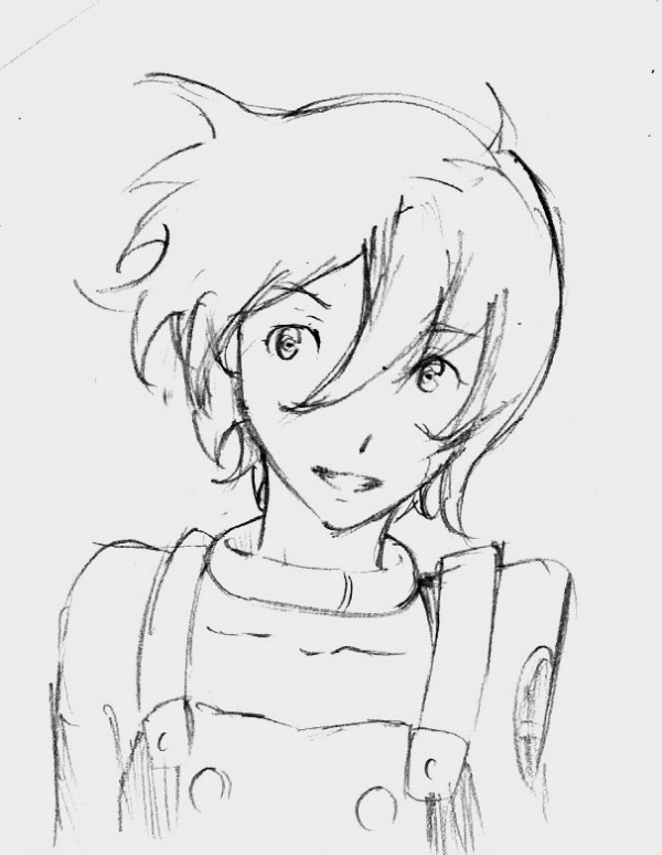 eureka (eureka seven), eureka seven, eureka seven (series), 00s, 1girl, collar, female focus, greyscale, monochrome, sketch, solo