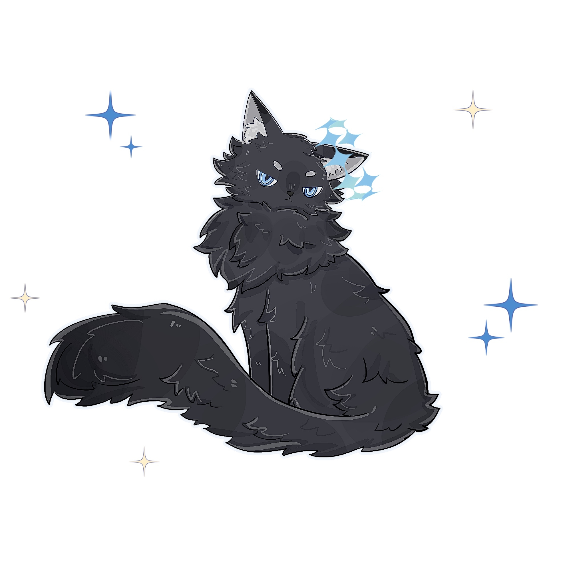 oberon (fate), oberon (third ascension) (fate), fate/grand order, fate (series), artist request, commission, highres, second-party source, 1boy, black cat, blue eyes, cat, cat boy, looking at viewer, simple background, solo, white background