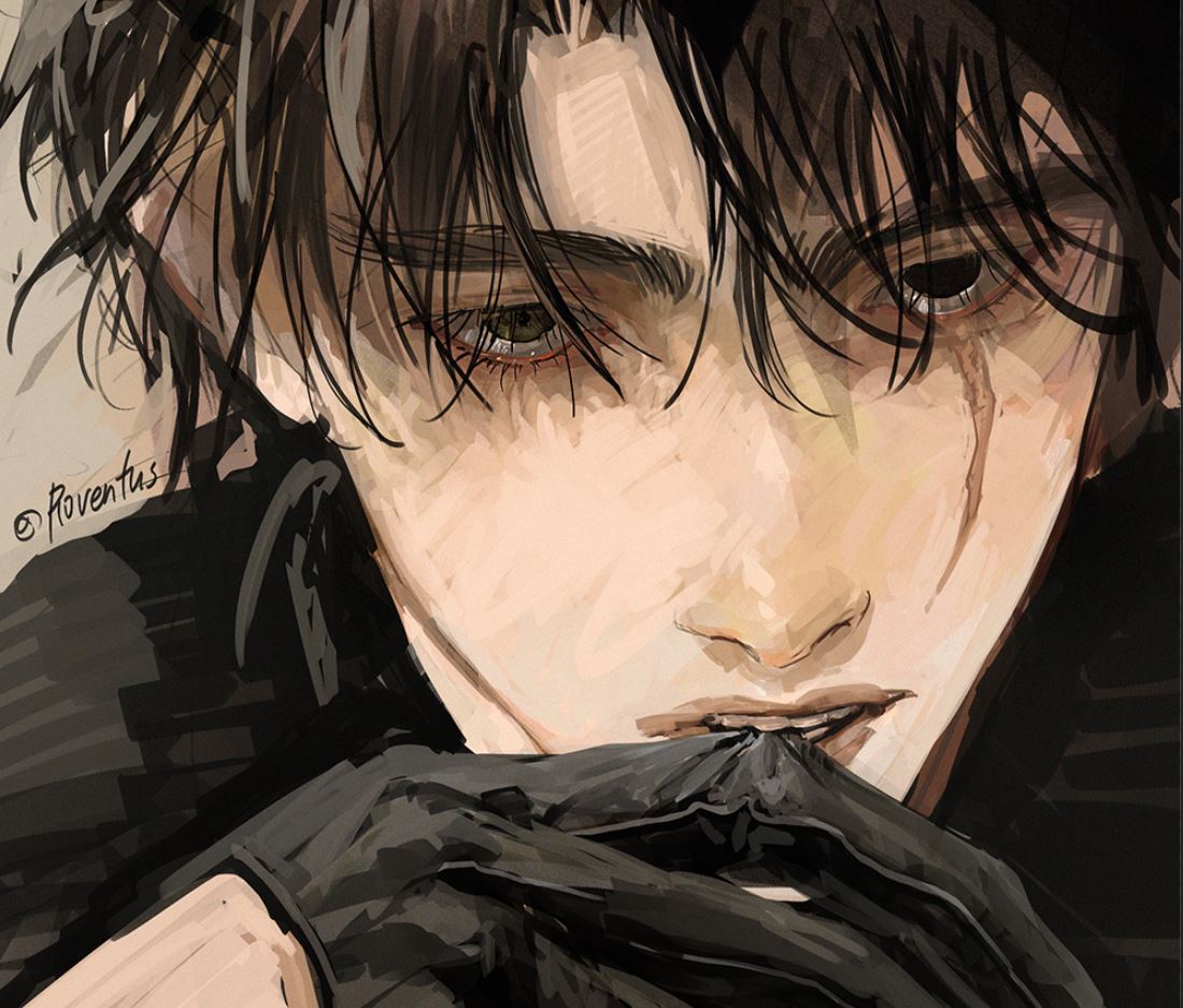 secretive plotter, omniscient reader's viewpoint, 1boy, aegyo sal, biting, biting clothes, black eyes, black hair, close-up, looking at viewer, male focus, open mouth, removing glove, roventus, scar, scar across eye, scar on face, sexually suggestive, short hair, solo