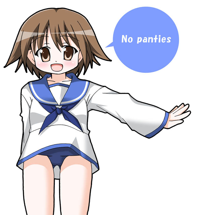 narumi aoi, miyafuji yoshika, strike witches, world witches series, 00s, 1girl, animal ears, brown eyes, brown hair, female focus, school uniform, serafuku, short hair, solo, swimsuit, swimsuit under clothes