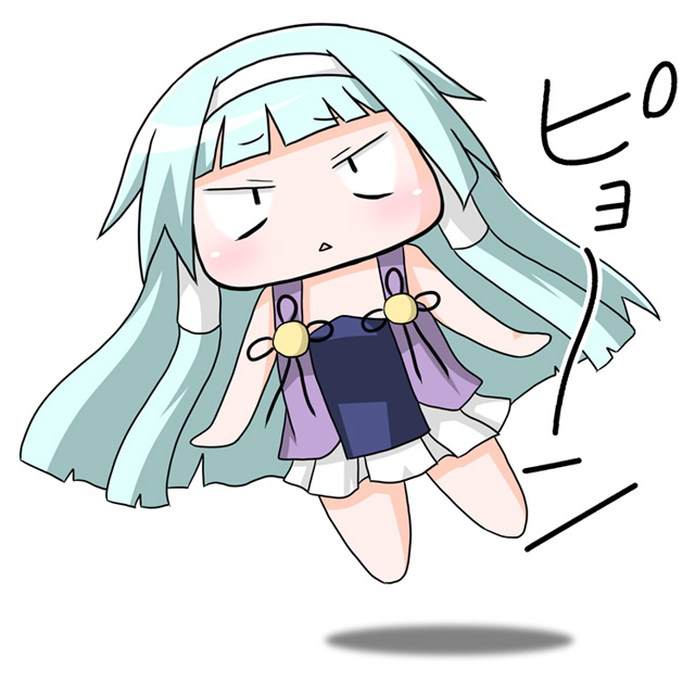 narumi aoi, nagi, kannagi, 00s, 1girl, :<, blue hair, blunt bangs, chibi, female focus, hair tubes, hairband, long hair, solo, triangle mouth