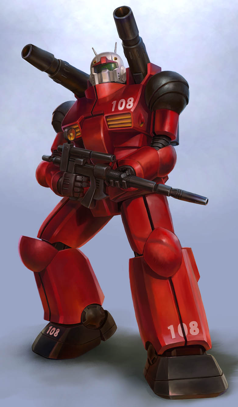 dreamdust, fujiwara hisashi, guncannon, gundam, mobile suit gundam, highres, beam rifle, cannon, energy gun, gun, mecha, mecha focus, no humans, robot, solo, weapon