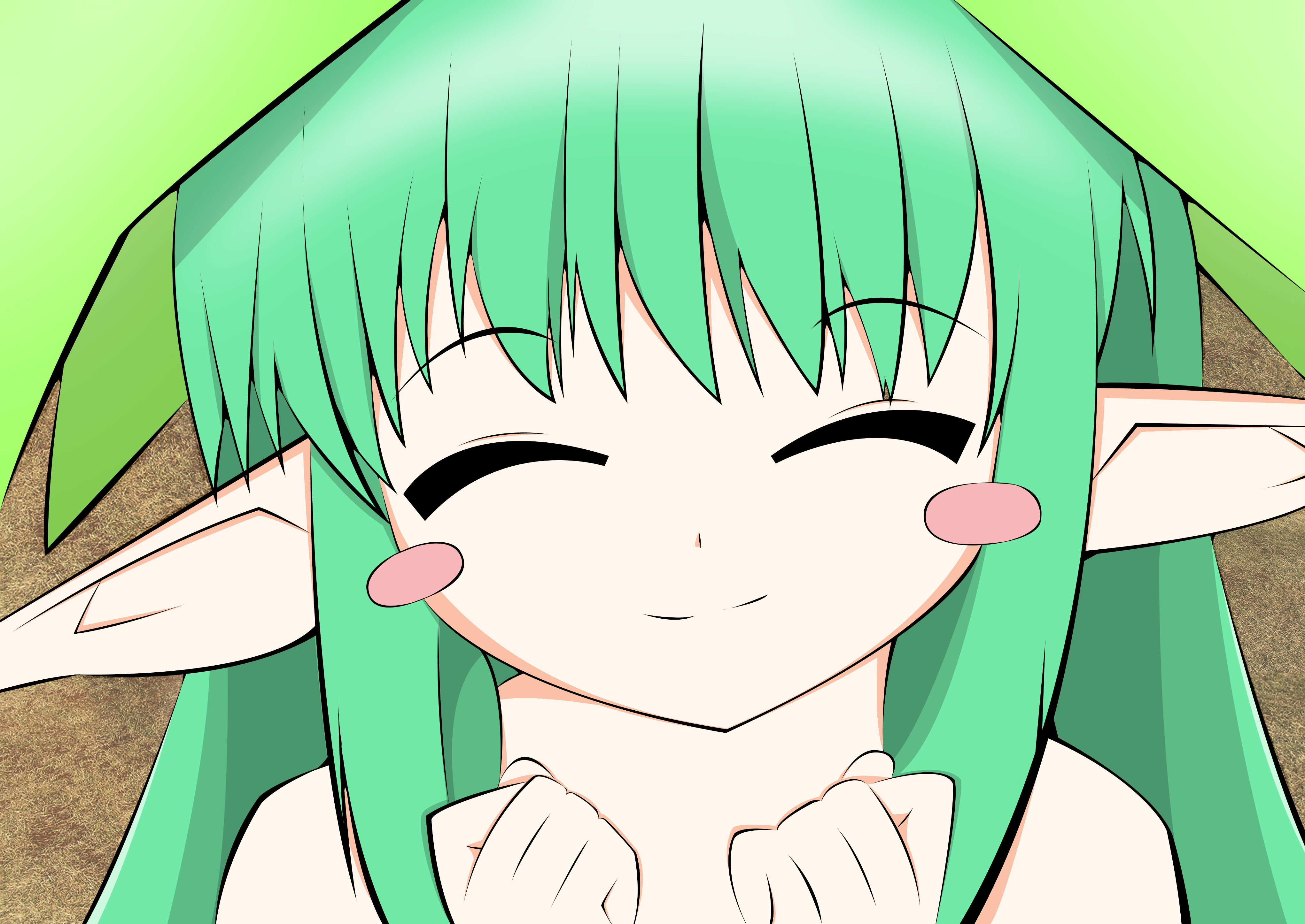 sigsig, sore, mahoraba, absurdres, bad id, bad pixiv id, highres, 00s, closed eyes, green hair, pointy ears, solo