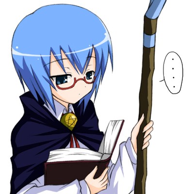 tabitha (zero no tsukaima), zero no tsukaima, artist request, lowres, non-web source, …, 00s, 1girl, blue eyes, blue hair, book, cape, female focus, matching hair/eyes, pentacle, short hair, solo, wand, white background