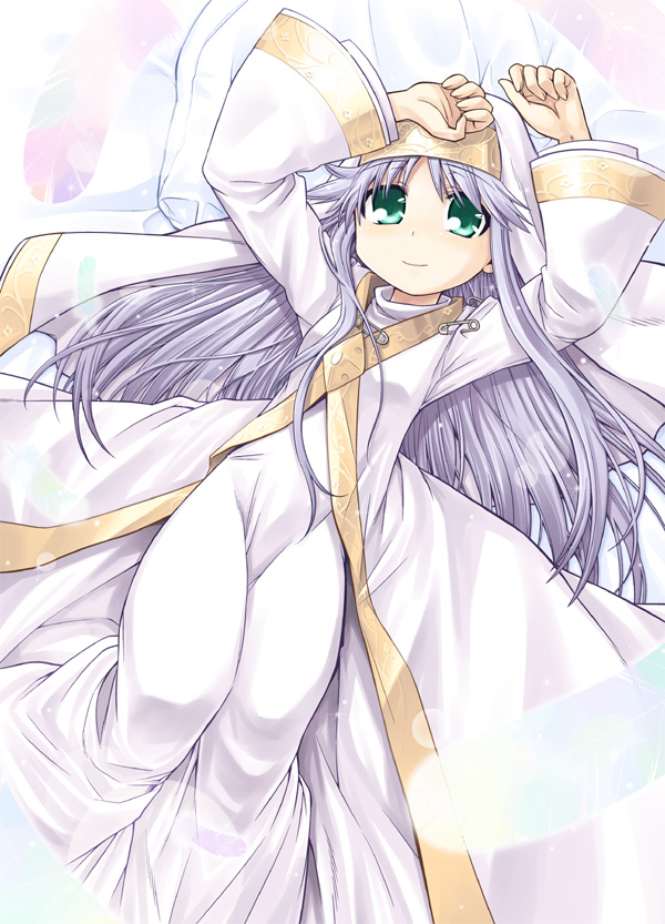 minami juujisei, index (toaru majutsu no index), toaru majutsu no index, 00s, green eyes, long hair, lying, purple hair, smile, solo