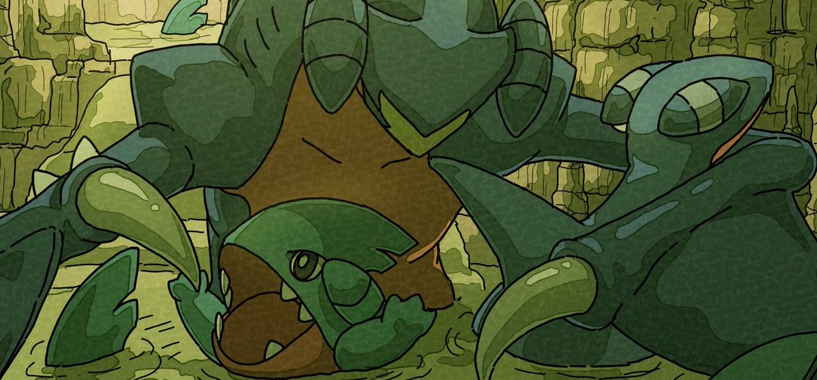 onamuzi illust, gabite, garchomp, gible, nintendo, pokemon, claws, closed eyes, closed mouth, dragon, evolutionary line, fangs, fins, gen 4 pokemon, no humans, open mouth, outdoors, pokemon (creature), pokemon focus, sharp teeth, smile, teeth, water
