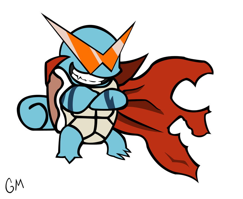 kamina (ttgl), squirtle, nintendo, pokemon, tengen toppa gurren lagann, cape, cosplay, crossed arms, gen 1 pokemon, grin, kamina (cosplay), kamina shades, manly, no humans, parody, pokemon (creature), smile, sunglasses, tattoo, triangular eyewear
