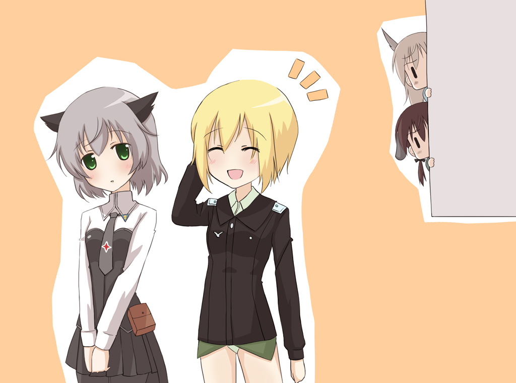 kanata (sentiment), eila ilmatar juutilainen, erica hartmann, gertrud barkhorn, sanya v. litvyak, strike witches, world witches series, 00s, 4girls, animal ears, jealous, multiple girls, panties, pantyhose, underwear