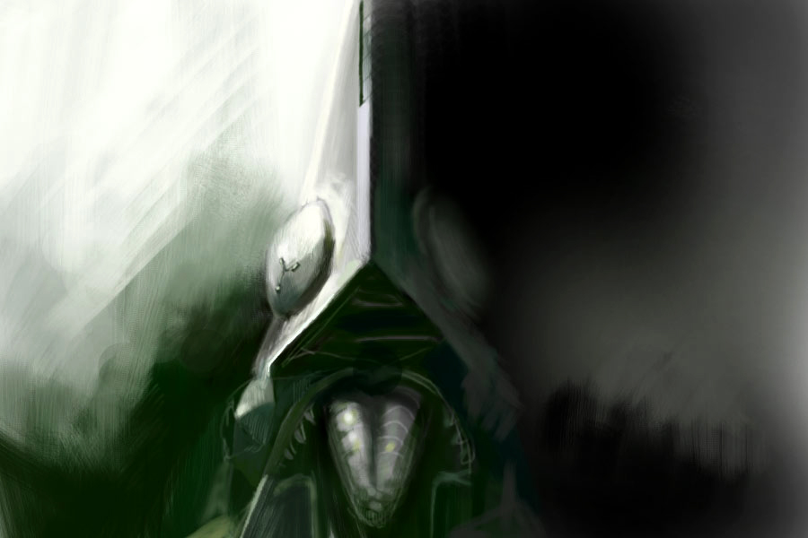 zant, nintendo, the legend of zelda, the legend of zelda: twilight princess, green theme, helmet, mask, monochrome, no humans, solo