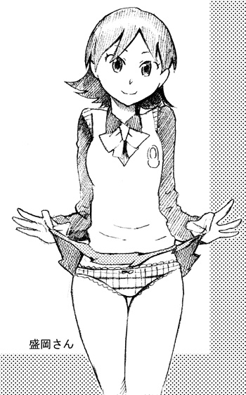bowieknife, clothes lift, greyscale, monochrome, panties, school uniform, skirt, skirt lift, solo, sweater vest, underwear, vest