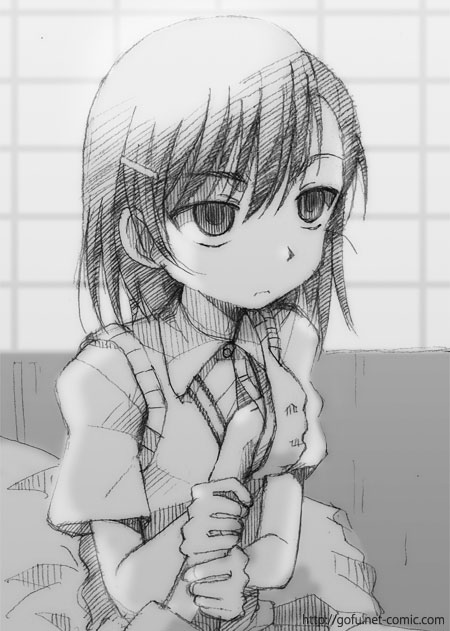 gofu, misaka imouto, misaka imouto 10032, toaru majutsu no index, traditional media, 00s, 1girl, female focus, greyscale, hand on another's chest, monochrome, sketch, solo, solo focus