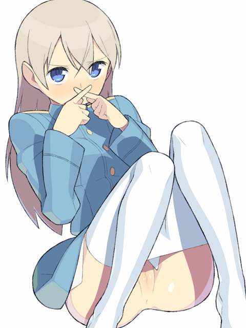 itsumo nokoru, eila ilmatar juutilainen, strike witches, world witches series, 00s, 1girl, anus, blue eyes, bottomless, female focus, muri da na, pantyhose, pussy, solo, white pantyhose