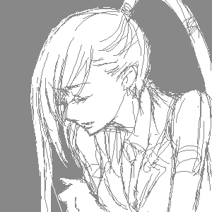 villetta nu, code geass, lowres, 00s, 1girl, bare shoulders, closed eyes, female focus, grey background, greyscale, monochrome, parted lips, ponytail, sad, simple background, solo, upper body