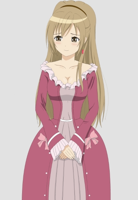 kame (pixiv183846), minami haruka, minami-ke, bad id, bad pixiv id, 00s, 1girl, breasts, brown eyes, brown hair, cleavage, dress, female focus, long hair, solo