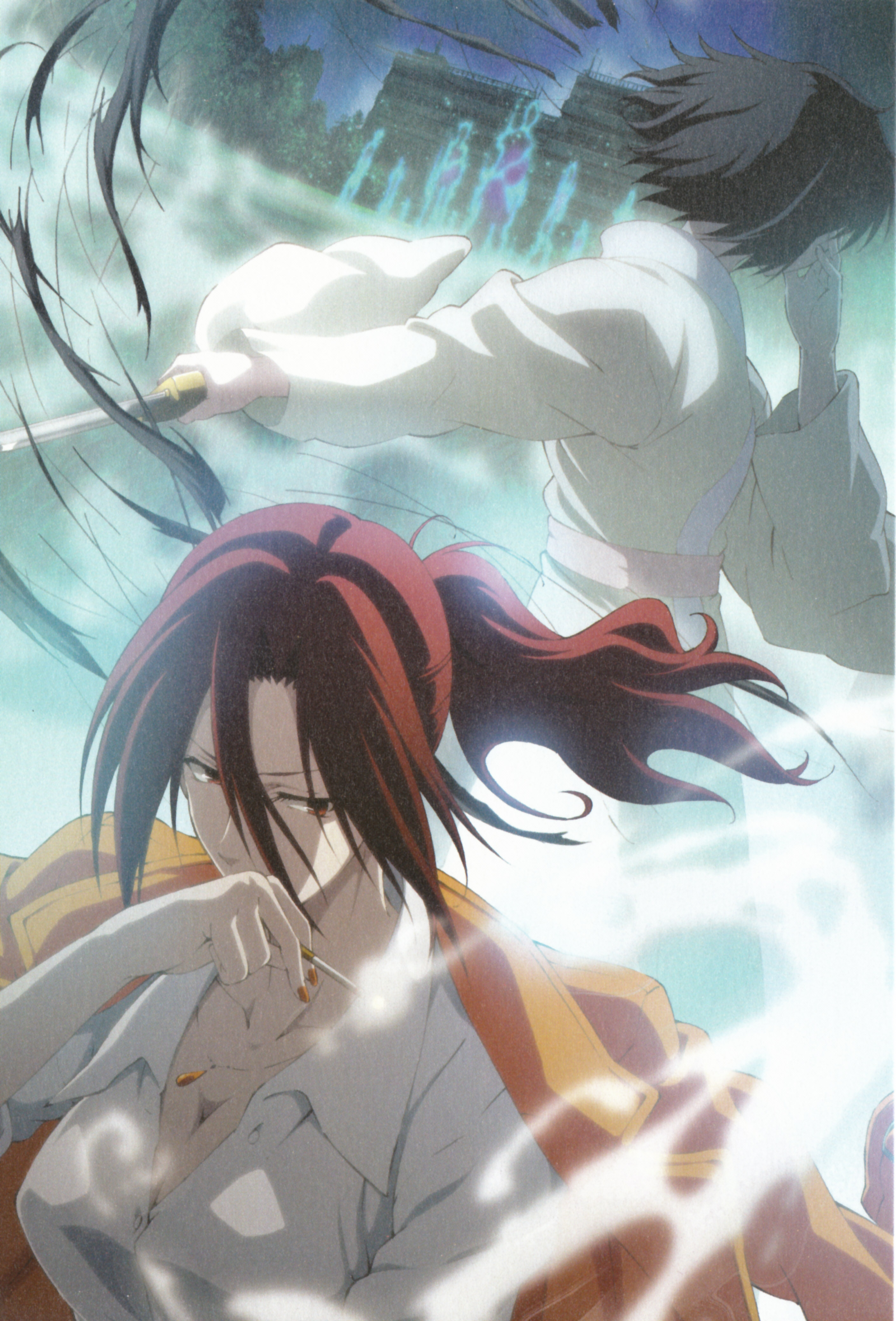 aozaki touko, ryougi shiki, kara no kyoukai, absurdres, highres, cigarette, japanese clothes, kimono, knife, smoking, sword, weapon