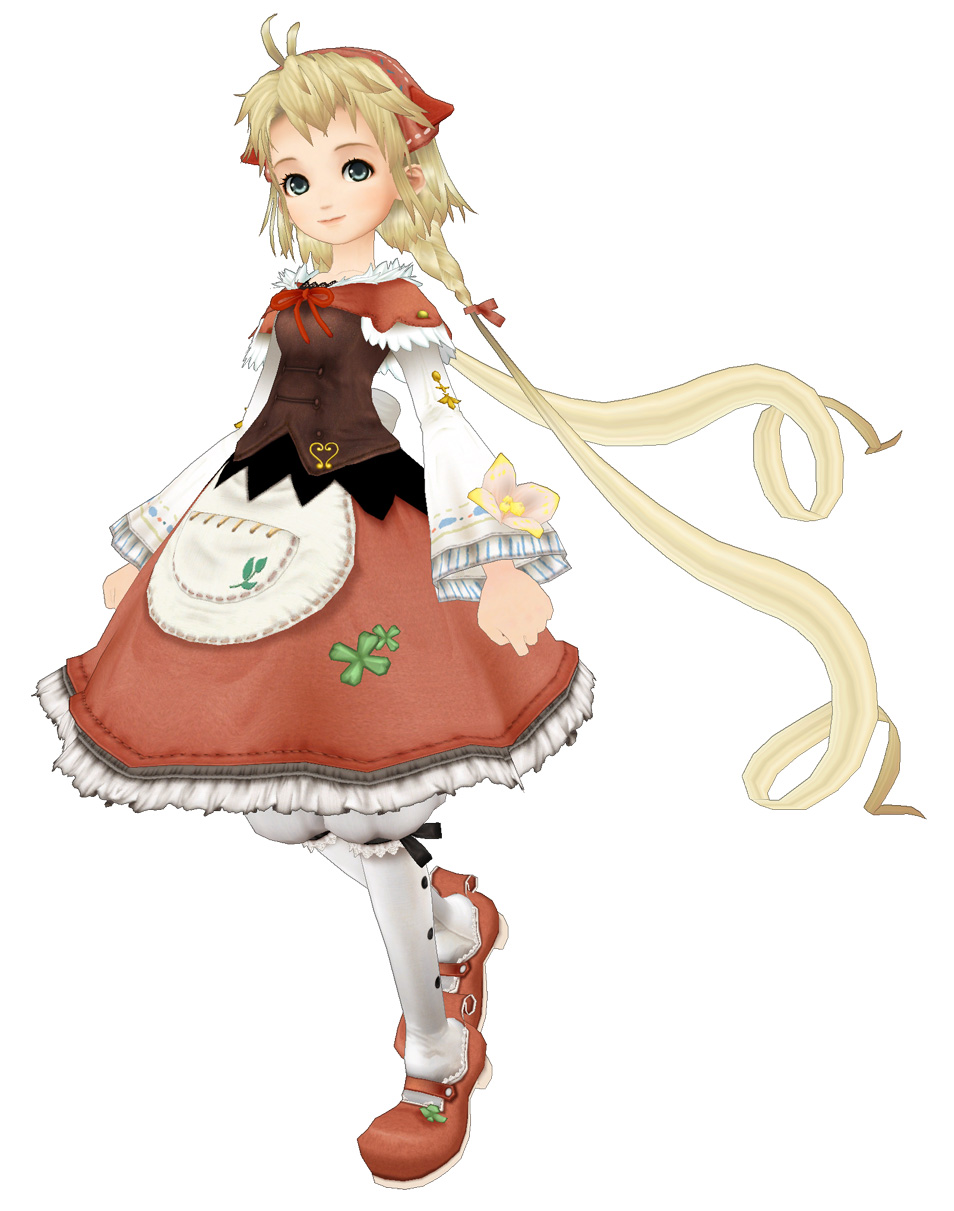 polka (trusty bell), trusty bell, highres, 1girl, 3d, antenna hair, apron, bloomers, dress, female focus, frills, full body, long hair, looking at viewer, mary janes, red dress, shoes, simple background, solo, standing, thighhighs, twintails, underwear, very long hair, waist apron, white background, white thighhighs