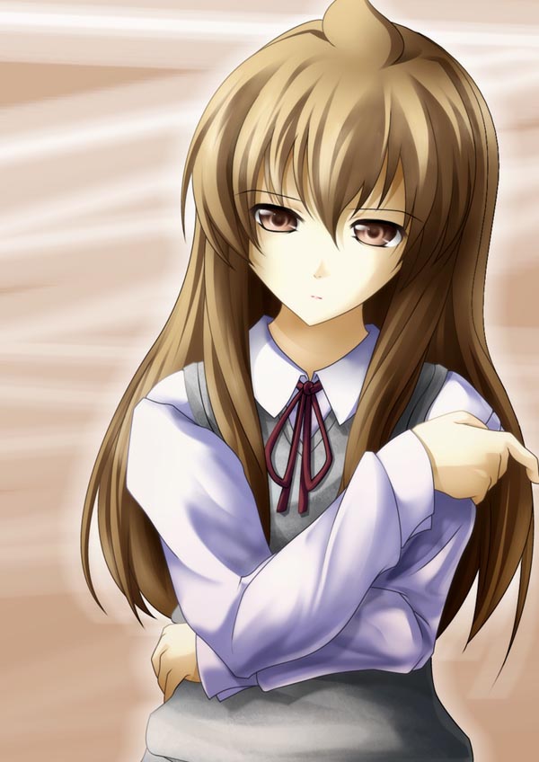 mugi futoshi, minami chiaki, minami-ke, bad id, bad pixiv id, 00s, ahoge, brown eyes, brown hair, long hair, school uniform, solo