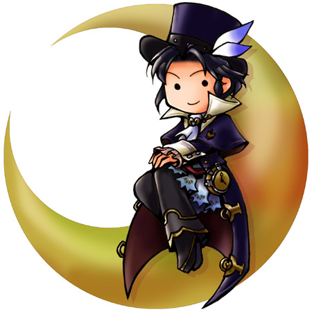 fuju, frederic chopin (trusty bell), trusty bell, lowres, 1boy, chibi, full body, hat, male focus, moon, solo, white background