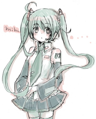 coyo (pp coyo), hatsune miku, vocaloid, lowres, 1girl, detached sleeves, female focus, green eyes, green hair, long hair, matching hair/eyes, solo, thighhighs, twintails, zettai ryouiki