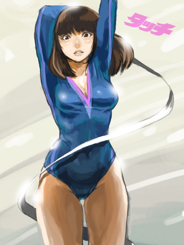 daichan mona, asakura minami, touch (manga), bad id, bad pixiv id, gymnastics, leotard, rhythmic gymnastics, ribbon, ribbon baton, solo