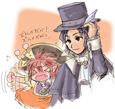 fuju, frederic chopin (trusty bell), salsa, salsa (trusty bell), trusty bell, lowres, translation request, > <, angry, bicorne, closed eyes, fang, hat, hat tip, top hat