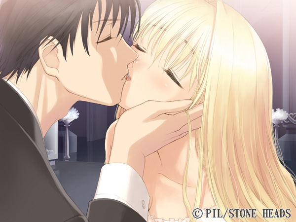 tony taka, france shoujo, game cg, tagme, 1boy, 1girl, blonde hair, closed eyes, hetero, kiss, stone heads